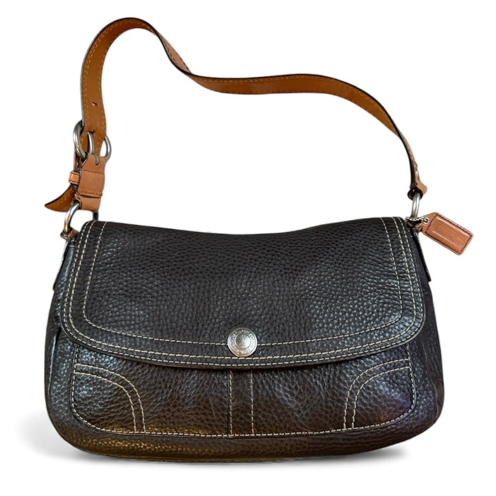 ❌SOLD🏷️Vintage COACH Brown Pebble Leather Shoulder Bag, "Chelsea" Flap Bag - Picture 12 of 12